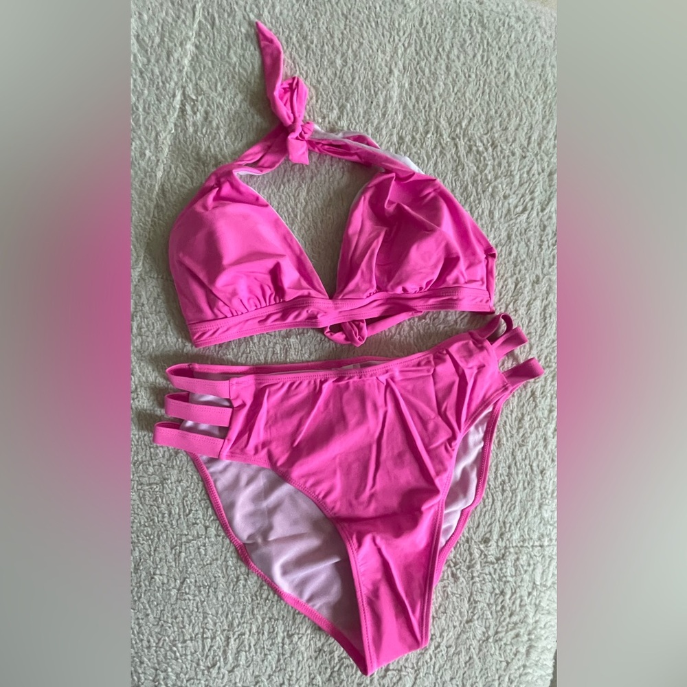 Vibrant halter cutout high waisted pink Bikini Set - NEW - various sizes